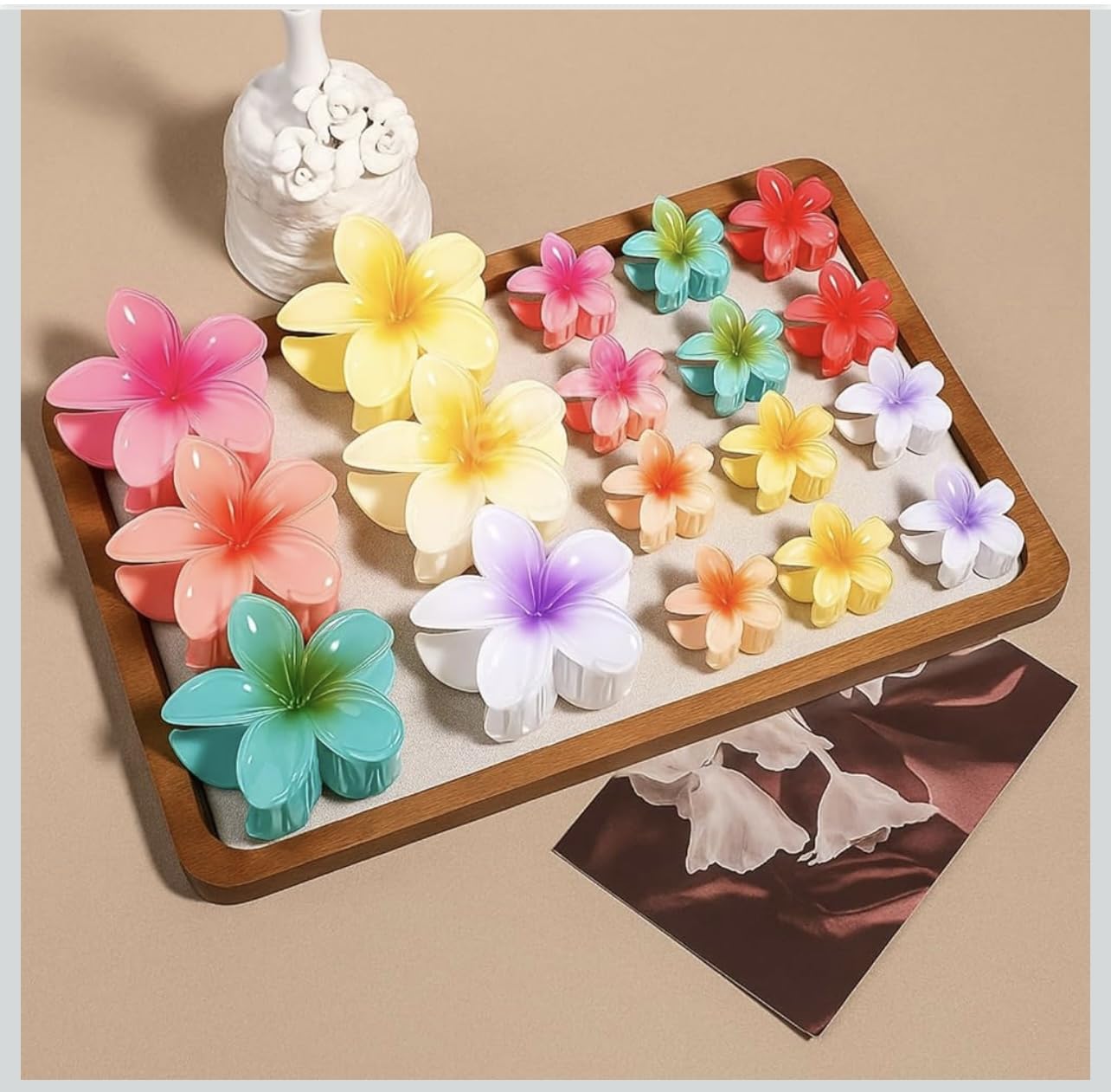 9 Pieces Korean Style Two Tone Flower Hair Clips Set for Women Girls Big and Small Combo Pastel Plastic Hair Accessories for Daily Use