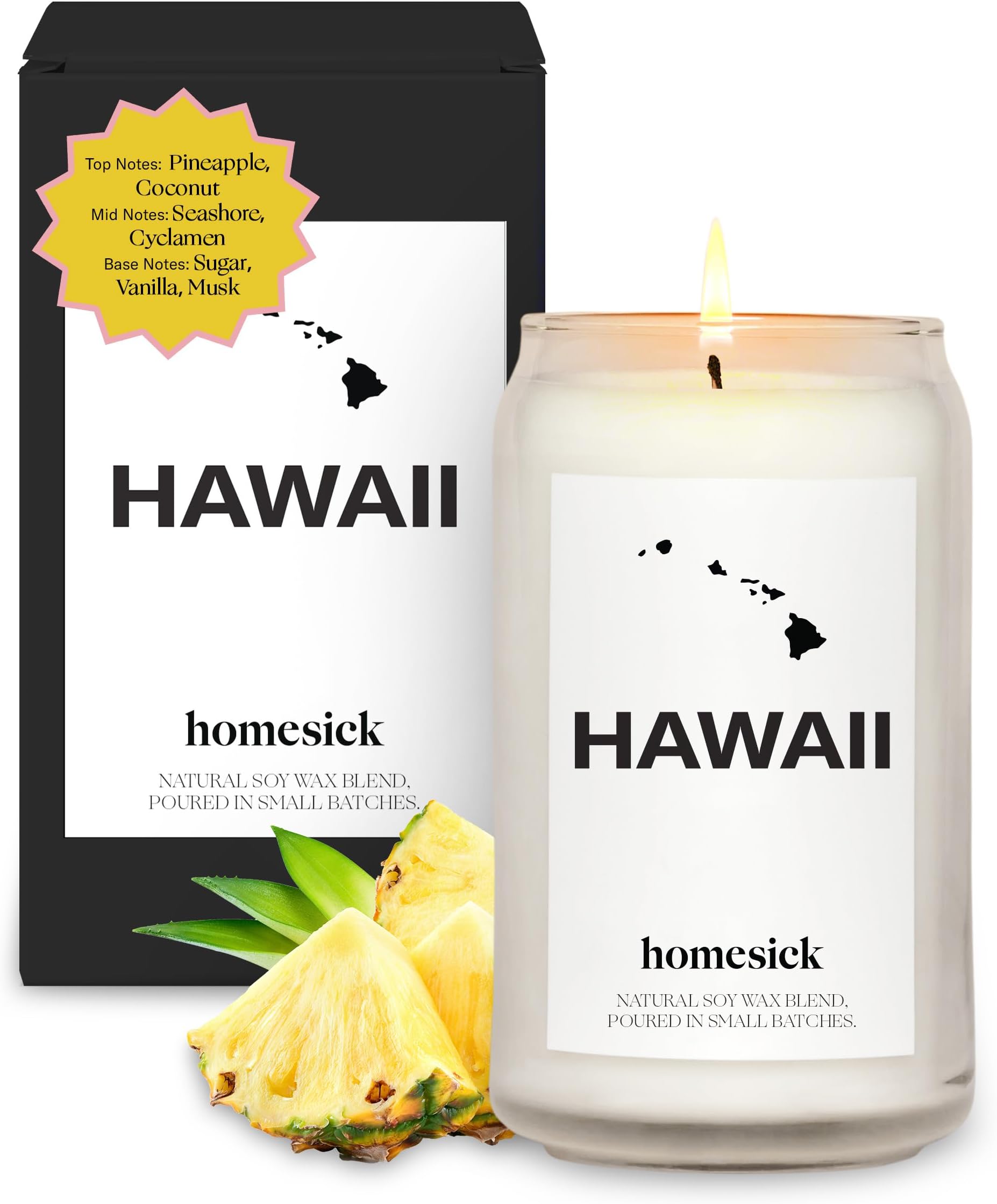 Homesick Scented Candles for Home (Hawaii) - 13.75 oz Long-Lasting Soy Wax Jar Candle for Women & Men for All Occasions, 60-80 Hours Burn Time - Notes of Pineapple & Coconut