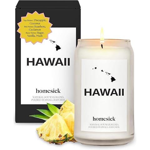Homesick Scented Candles for Home (Hawaii) - 13.75 oz Long-Lasting Soy Wax Jar Candle for Women & Men for All Occasions, 60-80 Hours Burn Time - Notes of Pineapple & Coconut