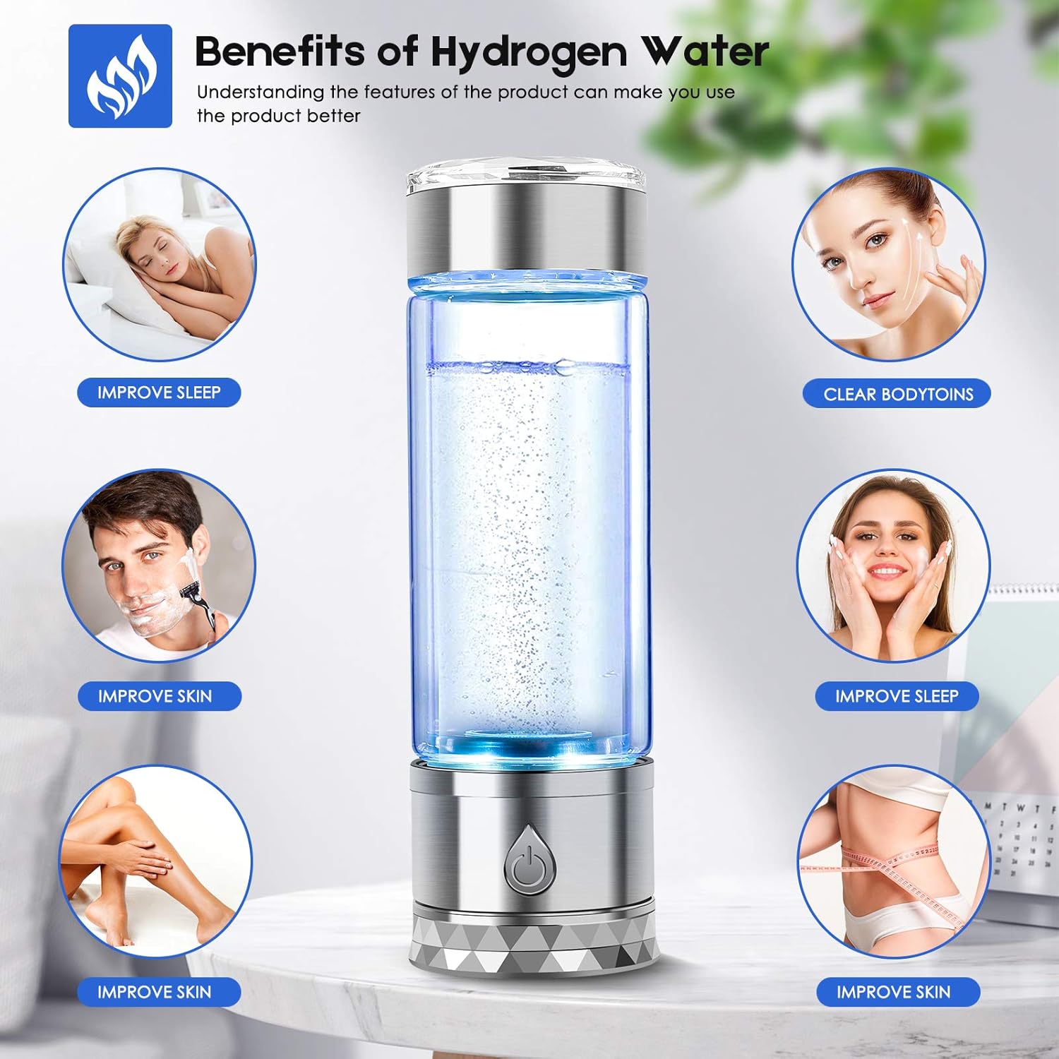 Best Seller N.P Hydrogen Water Bottle Generator with Dual Chamber,PEM and SPE Technology,Up to 1700PPB,Portable Hydrogen Water Maker,Hydrogen Water Machine,New Technology Glass (a)