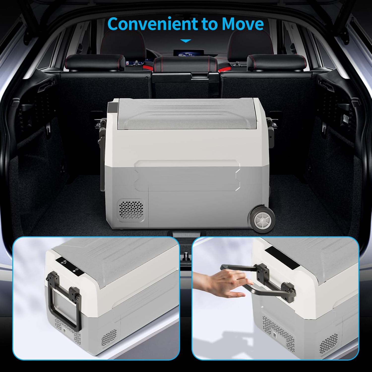 49QT (45L) Portable Car Refrigerator & Freezer, Dual Zone Independent Temperature Control,-4℉~68℉, 12V/24V DC & 110-240V AC,Wheels & Low Noise, for Camping,Travel, RV (Grey)