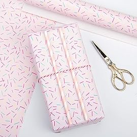 WRAPAHOLIC 30 Inch Pink Wrapping Paper Roll - Jumbo Pink Color with Colorful Line Segment Print for Birthday, Holiday, Wedding, Baby Shower Wrap - 30 inch x 33 feet