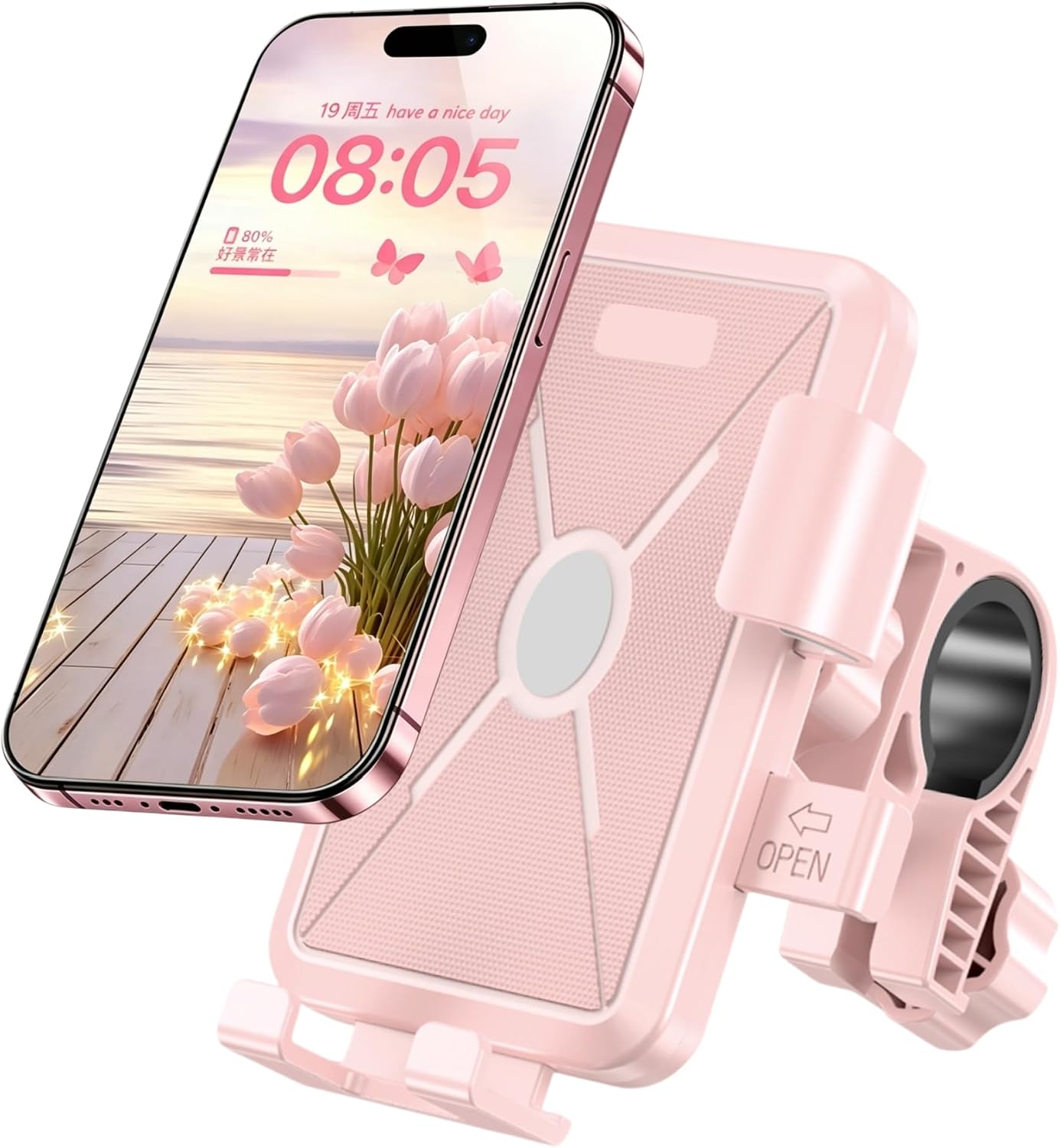 Pink Bike Phone Mount for Women, Anti-Shake Bicycle & Scooter Phone Holder