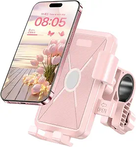 Pink Bike Phone Mount for Women, Anti-Shake Bicycle & Scooter Phone Holder