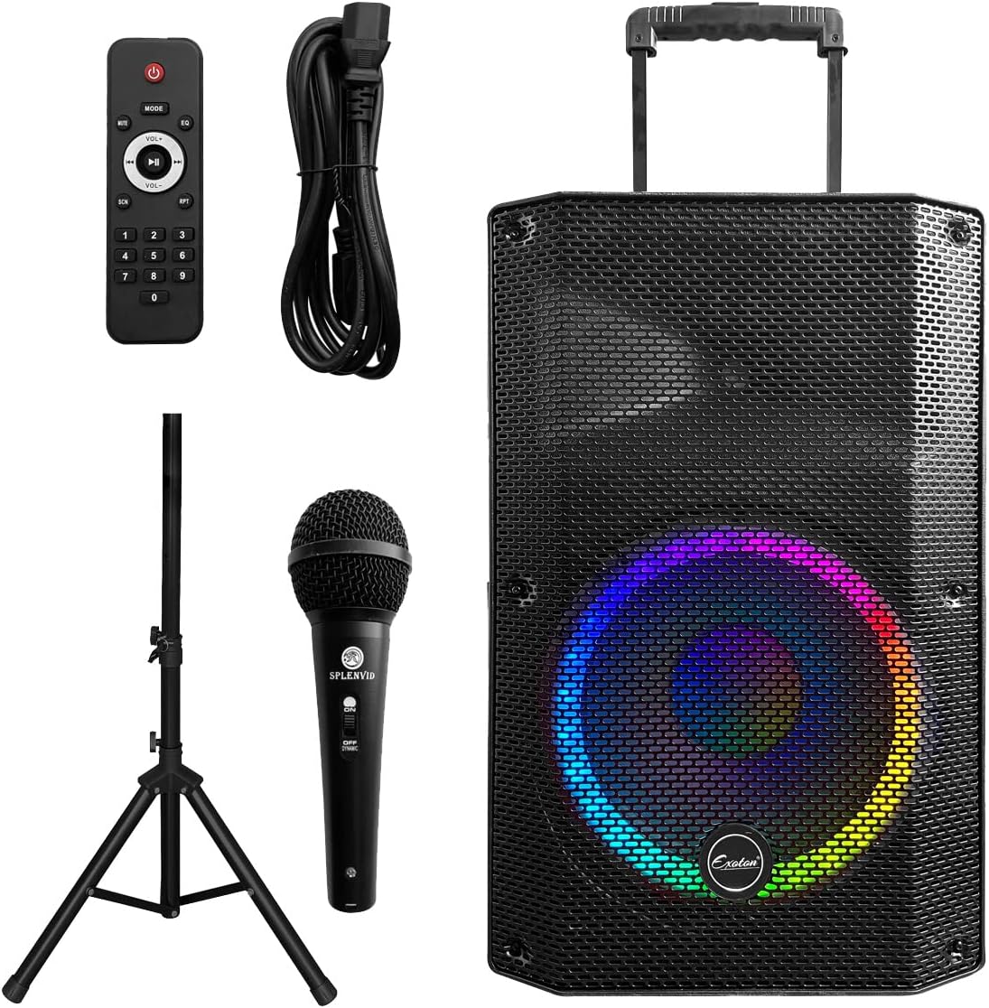 15 Inch DJ Speaker for Party,Portable PA Speaker,1000W Active Bluetooth Loudspeaker with Microphone Remote Control Tripod Stand, Flashing Party Lights & FM Radio,Indoor and Outdoor Use.