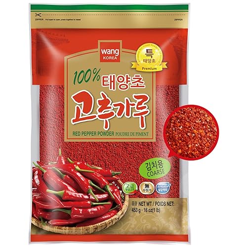 Wang Gochugaru grueso secado al sol para kimchi, hojuelas de pimiento rojo, chile en polvo, 1 libra