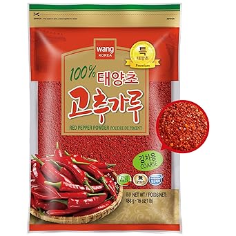 Wang Sun-Dried Coarse Gochugaru for Kimchi, Red Pepper Flakes, Chilli Powder, 1 Pound