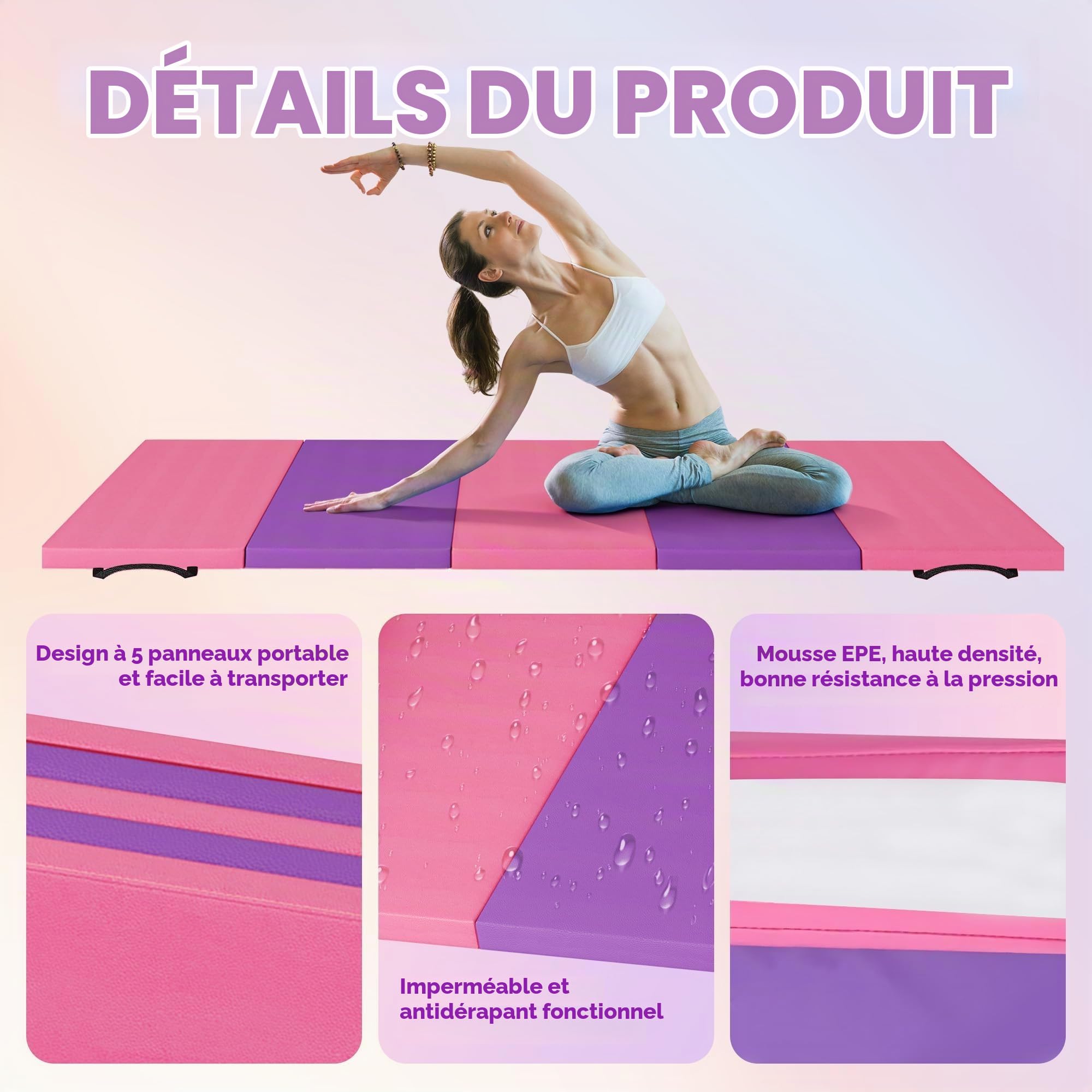 Aptliton Tapis de Gymnastique Pliable 4/5 Plis,Tapis de Sport Souple en Cuir, Portable pour Yoga, Fitness, Jeux Enfants à Domicile
