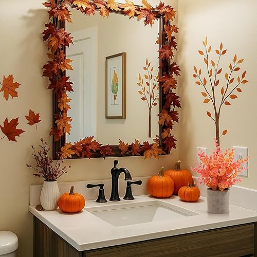 Miniatura 3 de Paquete de 2 plantas artificiales pequeñas de otoño, plantas artificiales en maceta de eucalipto, decoraciones de otoño para el hogar, estante,