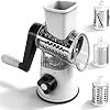 Cheese Grater with Crank Manual Drum Grater Grater for Vegetables with 3 Drum Blades Vegetable Cutter with Non-Slip Suction Cup Strong Suction for Cheese Cucumbers Carrots White