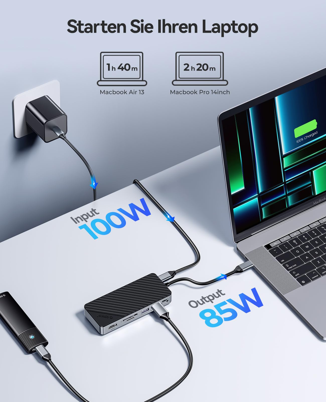 ORICO 8-in-1 USB C Docking Station mit M.2 SSD Gehäuse, USB C Hub mit M.2 NVMe/SATA SSD, 10Gbps, 4K@60Hz HDMI, 100W PD, SD/TF Kartenleser,15cm Kabellänge,Hub mit MacBook HP Dell iPad Pro -OM28P