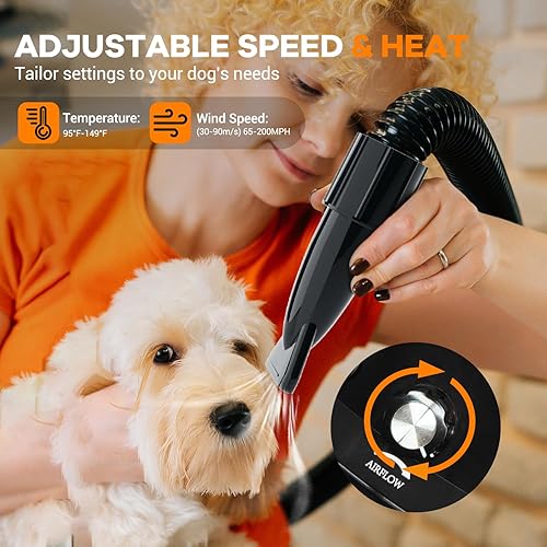 Miniatura 7 de IKARE Secador de pelo para perros, 4.8 HP3600 W de alta velocidad con control de velocidad y temperatura ajustable, diseño de bajo ruido, secadora