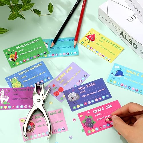 Miniatura 4 de Teling 200 tarjetas perforadoras de comportamiento con perforador de agujeros, tarjeta de recompensa de comportamiento para estudiantes, aula,
