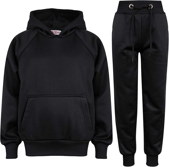 A2Z 4 Kids Girls Boys Unisex Plain Tracksuit Black Hooded Sweat Hoodie ...