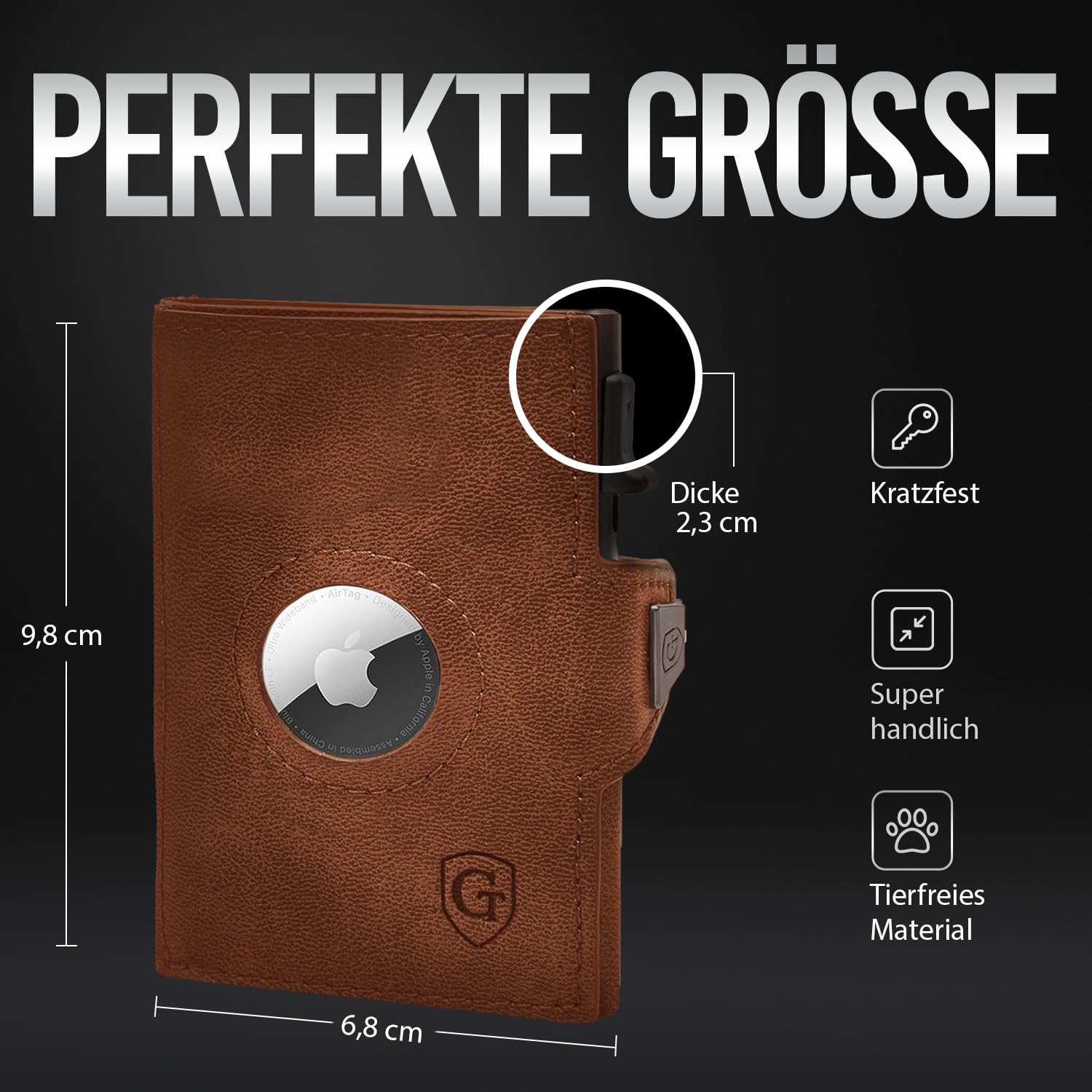 GenTo SMARTLET Push - portfel z kieszenią na monety - metalowe etui - Slim Wallet - sprawdzona ochrona RFID NFC - mały portfel - cienkie wąskie etui na karty, ciemnobrązowy, matowy., SMARTLET PUSH II