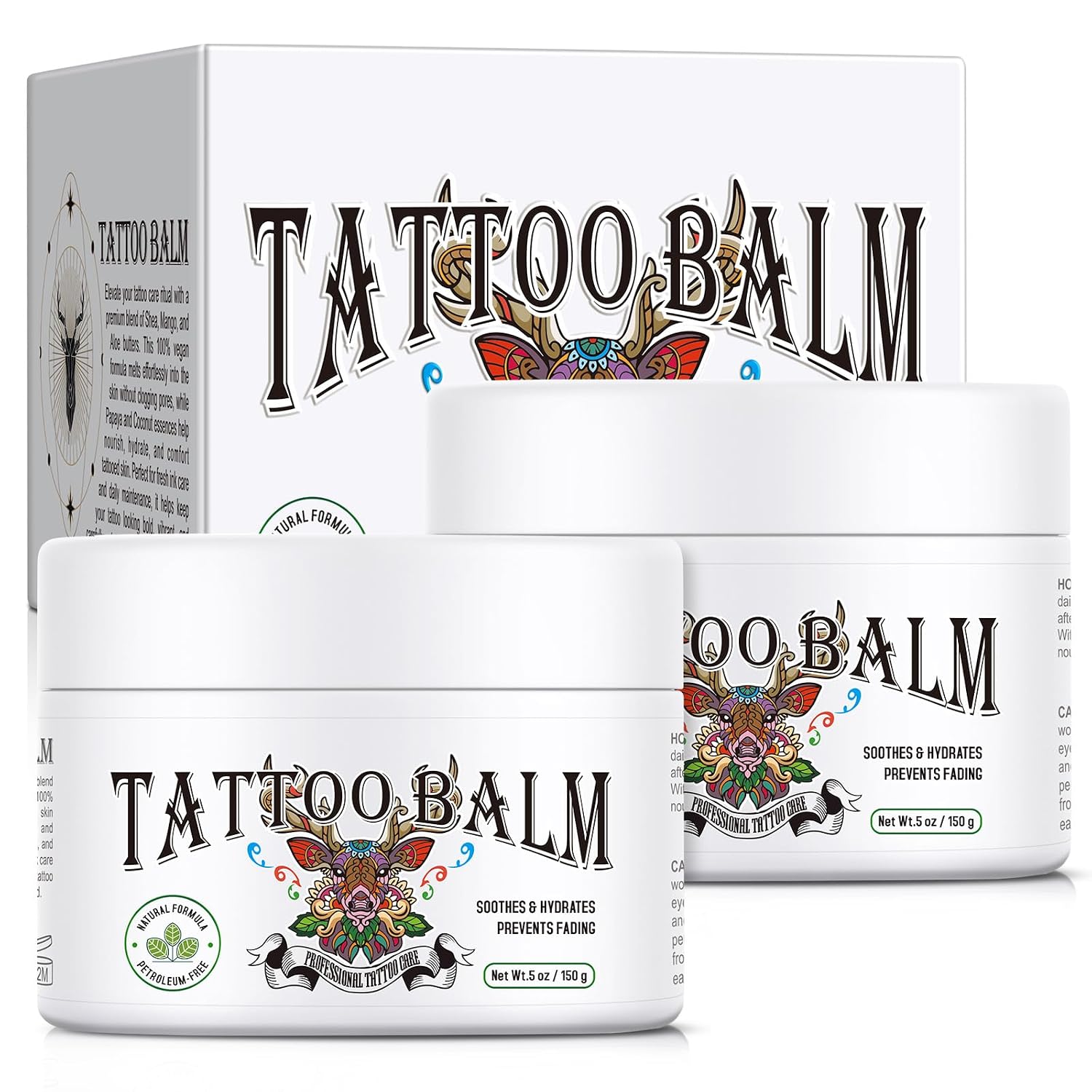 Tattoo Aftercare Balm, Infused with Shea Butter, Mango Seed Butter & Aloe Vera Extract, Suitable for New and Old Tattoos – Vitamin E Color-Locking Formula – Daily Tattoo Moisturizer, 5 Oz