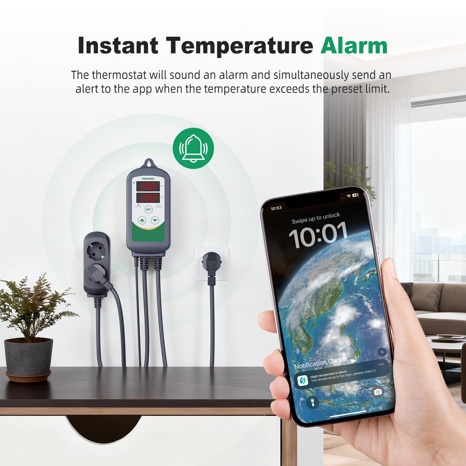 Inkbird ITC-308 WiFi Termoregolatore Digitale,Regolatore di Temperatura | Termostato WiFi con Sonda,Controllo APP,Riscaldatore e Raffreddatore per Acuarios,Rettile Terrarium,Produzione del vino