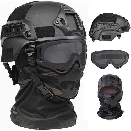 VPZENAR Airsoft Helmet,Black Tactical Helmet,Airsoft Mask Mesh,Elastic Balaclava Mask, Anti Fog Airsoft Goggles, Tactical Full Face Protection, Airsoft Accessories,Military Gear