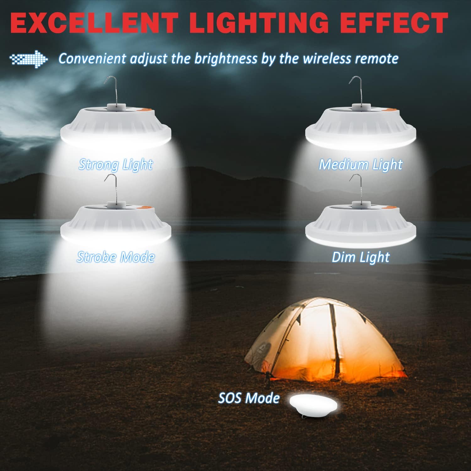Solar Camping Lantern, BaishenglinMotor LED Solar USB Rechargeable Portable LED Lanterns Flashlights with Remote Control for Indoor Outdoor Home Emergency Power Outage Hurricane Supplies 2-Pack - - 