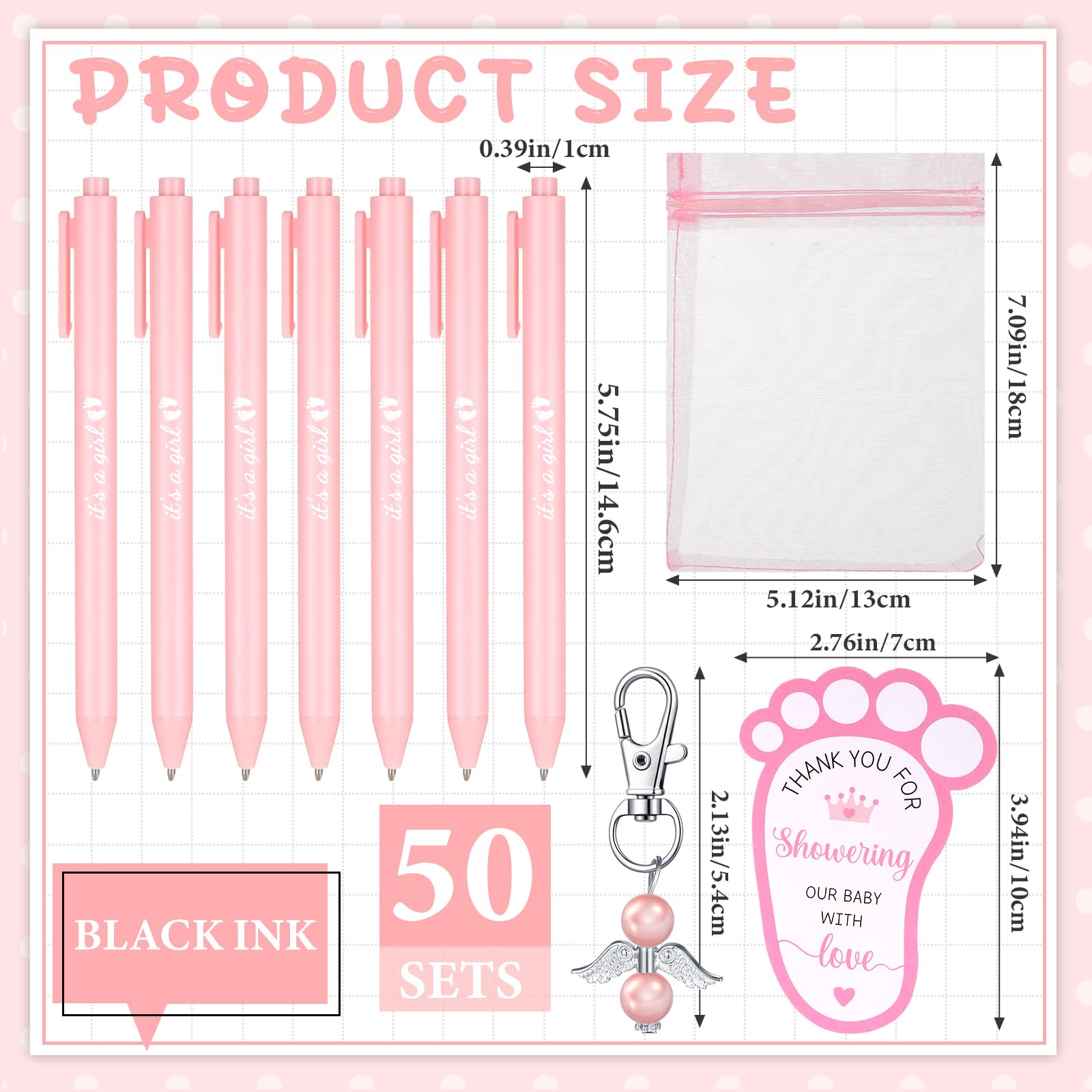 Ctosree 250 Pcs Baby Shower Favors Includes Ballpoint Pens Angel Keychains Organza Bags Thank You Cards for Guest Gifts Baby Shower Gender Reveal Party