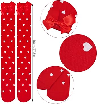 SUMERSHA Valentine's Day Thigh High Stockings With Bows, 4 Pairs | Heart Lip Pattern, Over Knee Socks, Cosplay Party Costume, Women Girls
