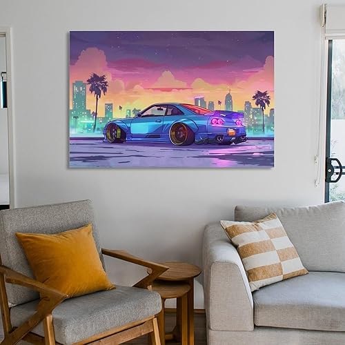 Miniatura 6 de Synthwave Vaporwave R32 - Póster de animé de palmera Jdm para automóvil, decoración de pared, pósteres e impresiones para dormitorio, sala de estar,