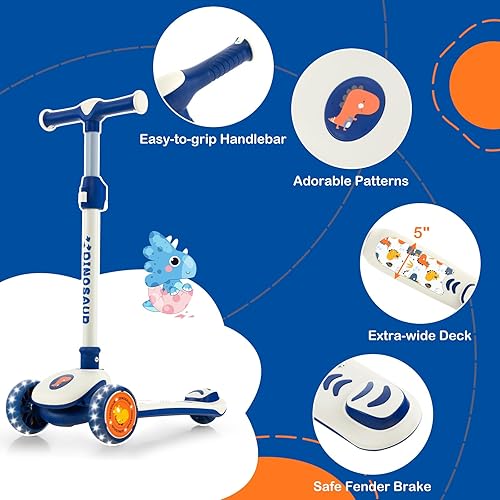 Miniatura 7 de HONEY JOY Patinete plegable y ligero para niños pequeños con ruedas iluminadas LED, manubrio ajustable, inclinación para dirección, cubierta extra