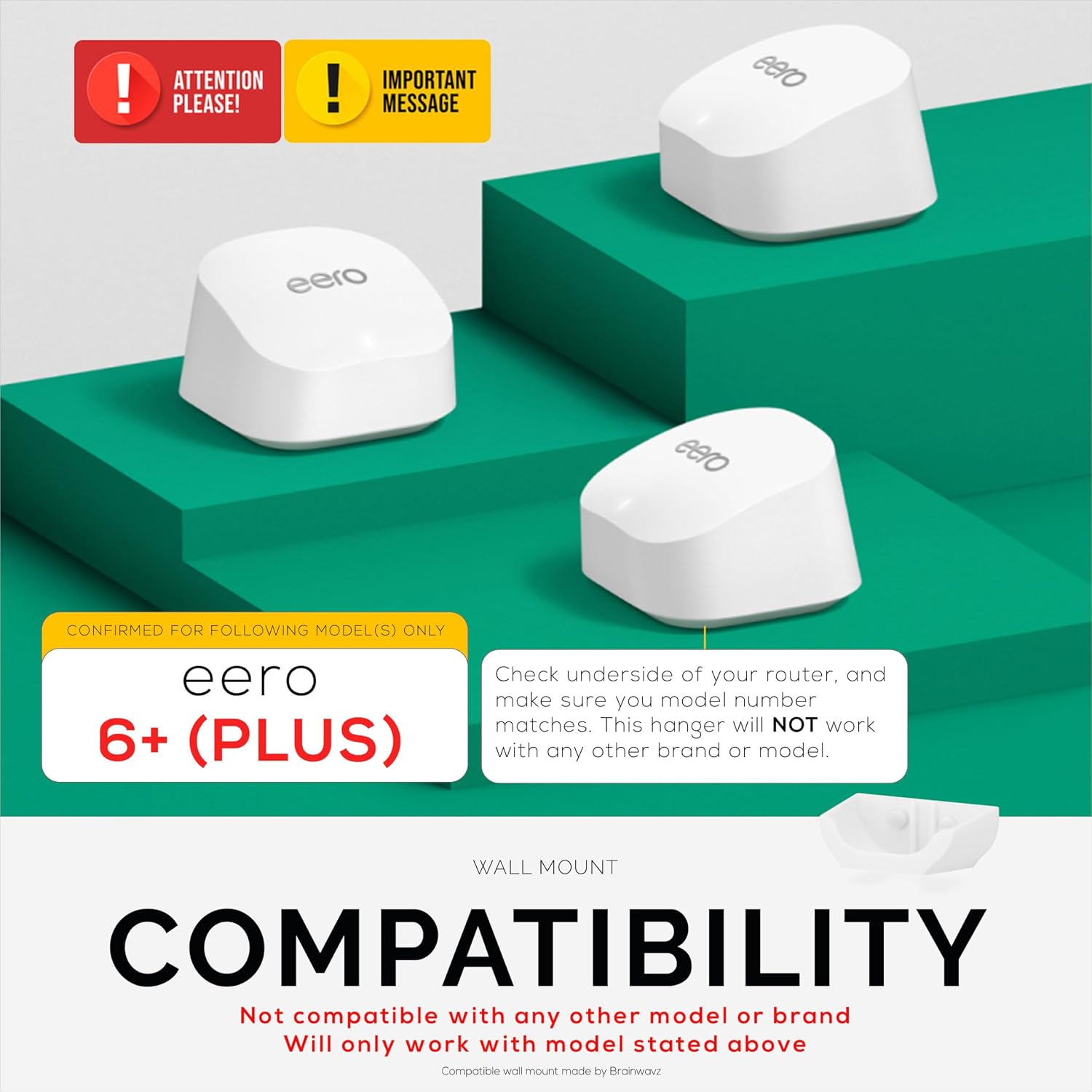 Drill Free Wall Mount For EERO 6+, 6 Plus Router (ONLY WORKS WITH 6 PLUS), Strong VHB Adhesive, Easy to Install, Reduce Interference & Increase Range, Stick On & Screw-in Mounting By Brainwavz