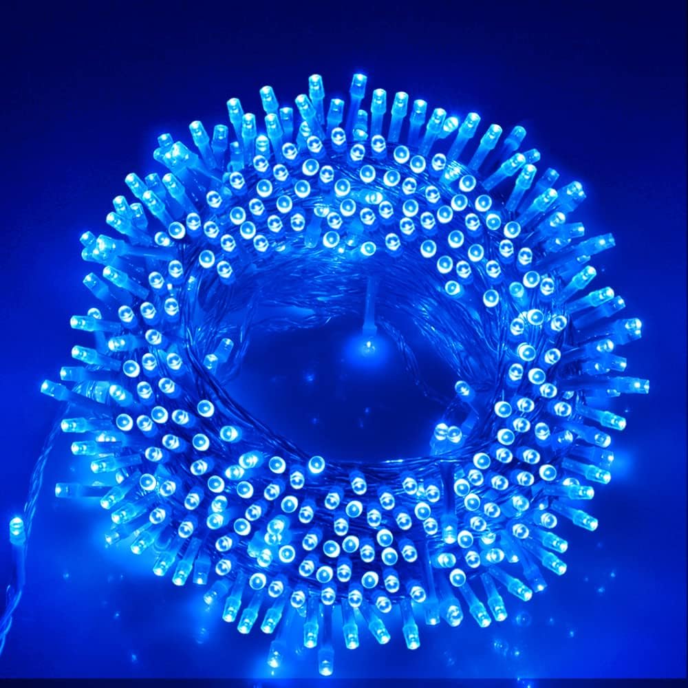 VTECHOLOGY66Ft 200LED Blue Christmas Lights Plug in,Waterproof Christmas Tree Lights,8 Modes String Lights Indoor Outdoor for Halloween Tree Party Bedroom Garden Decor (Clear Wire)