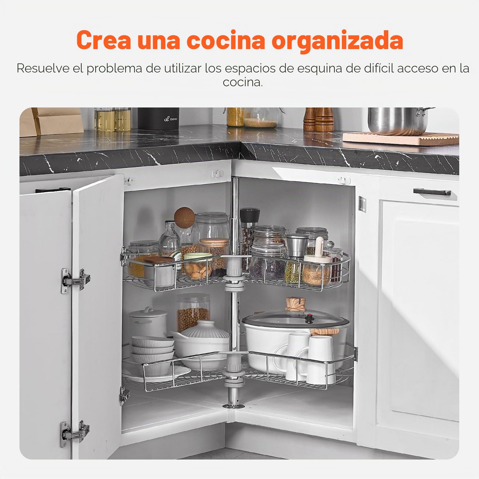 VEVOR Organizador de esquina cromado en forma de riñón de 28 pulgadas, base de cocina giratoria de 360°, estante de almacenamiento ajustable de 2 niveles, estante de almacenamiento de acero al carbono