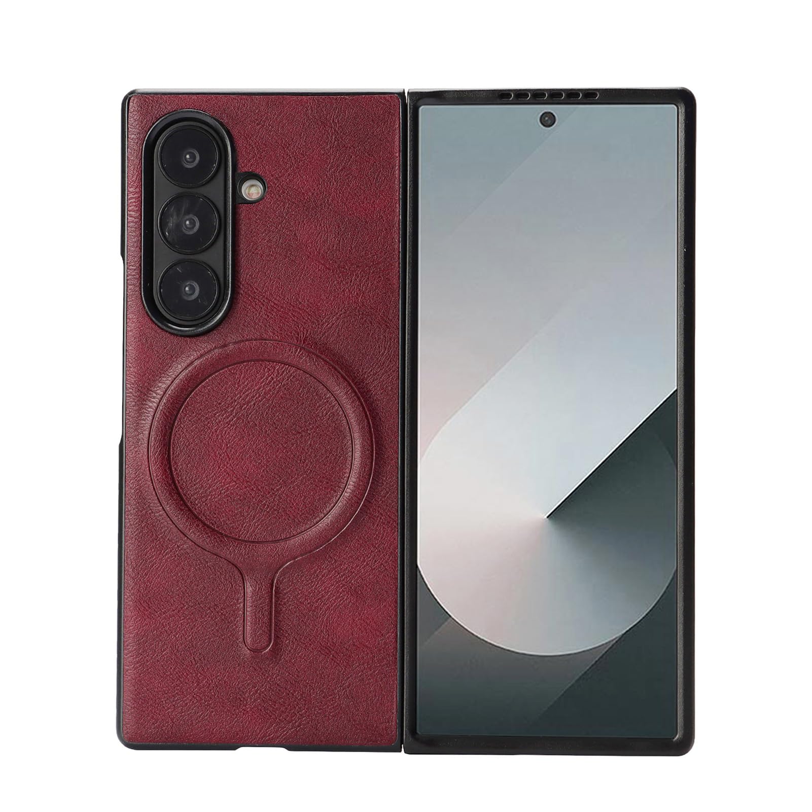 Funda Magnética For Samsung Galaxy Z Fold 8 Ultra, Estilo Empresarial De Cuero Carga Inalámbrica A Prueba De Golpes Cubierta Delgada TPU Marco Frontal Borde Elevado Protección Shell(Red)