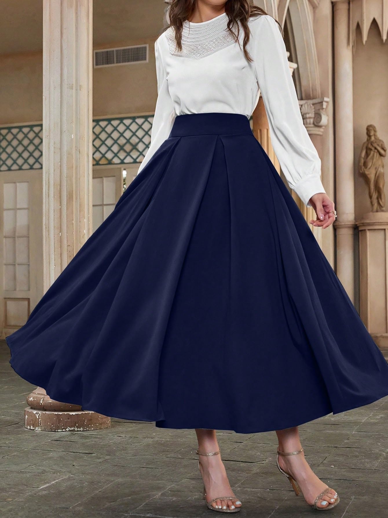 Falda De Lino Midi A Rayas Marineras ✔️ Hecha En Galicia
