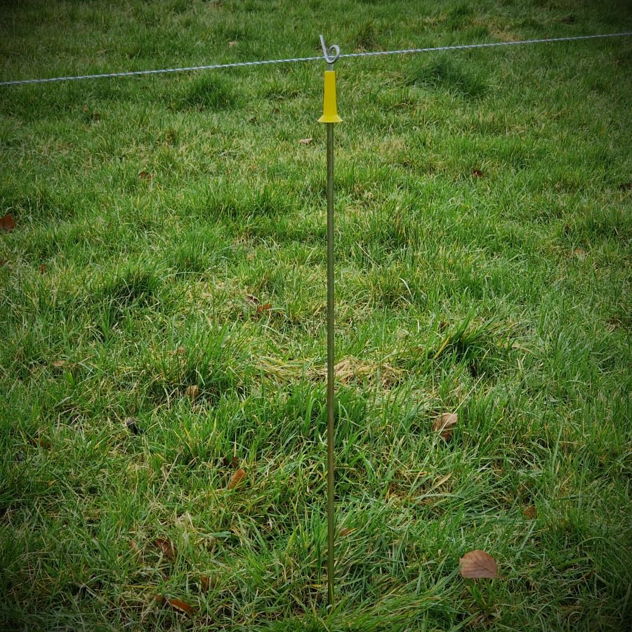 Poste de acero con resorte eléctrico con poste aislante de coleta, poste de acero galvanizado, 101 cm, Paddock cerca, pastoreo, ganado, caballo (60)