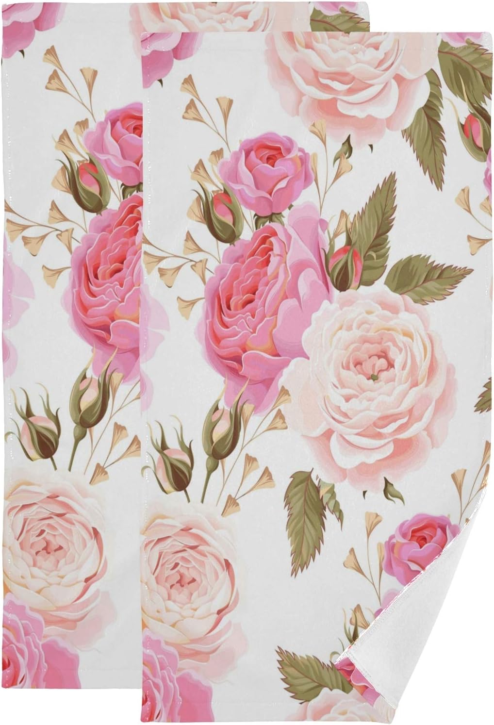 susiyo Beautiful Floral Pink Roses Hand Towels Set of 2 Luxury Print Decorative Bathroom Towels Super Soft Highly Absorbent Multipurpose Towels for Yoga Gym Spa Hotel Bathroom Kitchen 28x14 Inch