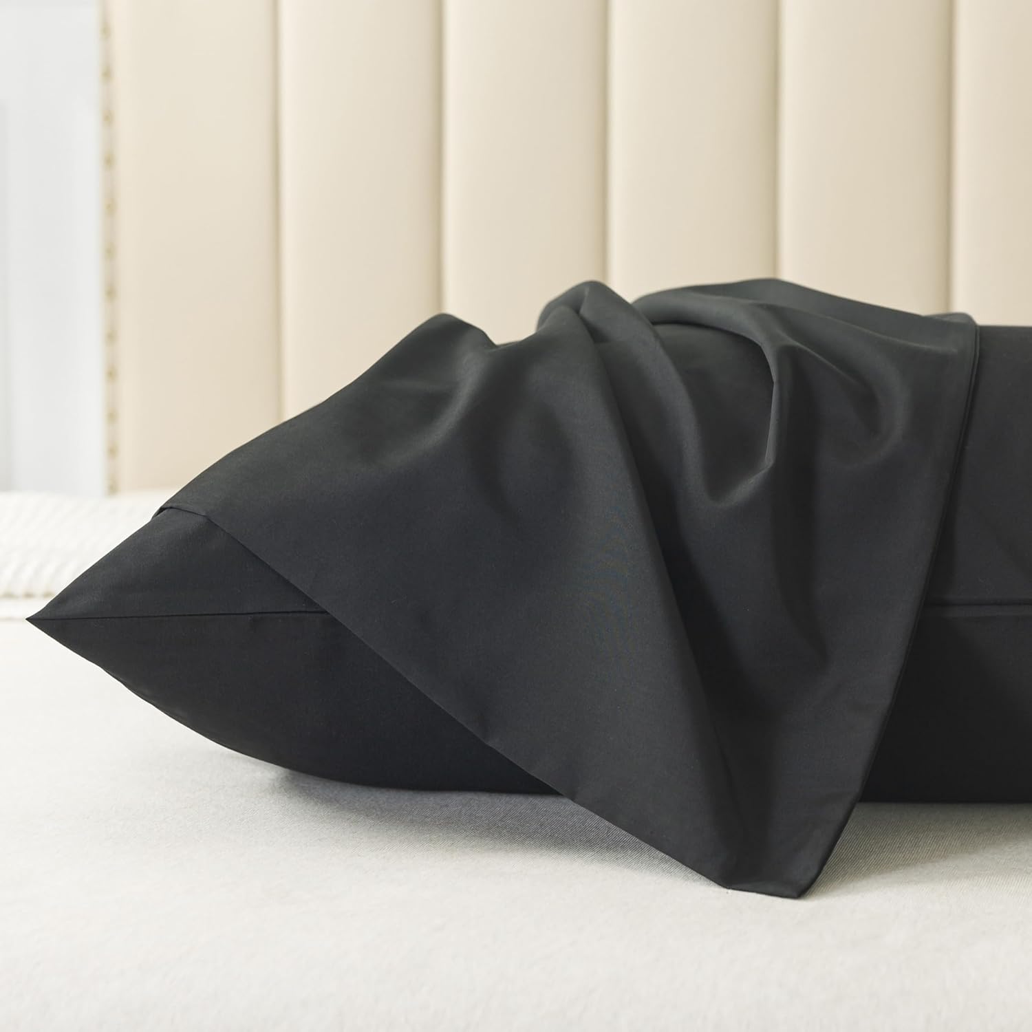 WhatsBedding King Size Pillowcases Set of 2, 20x36 Cotton Pillow Cases with Envelope Closure, Soft & Breathable Pillow Covers for Bed, Black - Image 6