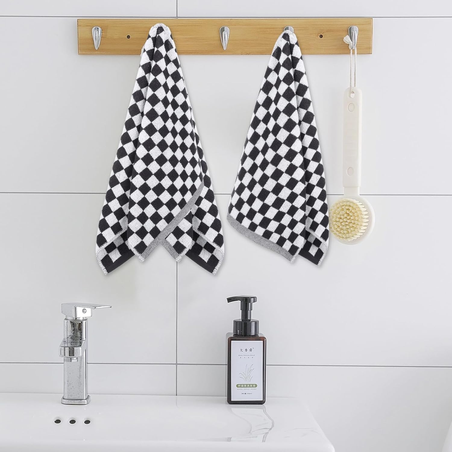 3 Pack Black and White Checkered Hand Towels 100% Cotton Absorbent Soft Decorative Towel for Bathroom Kitchen Home Hotel Beach, 29 x 13.4 Inches (3) thumbnail