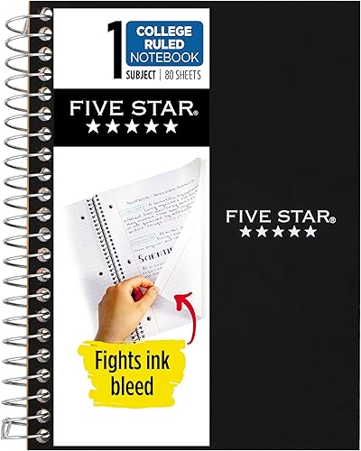 Miniatura 13 de Five Star - Cuaderno de espiral, 1 materia, papel con líneas universitarias, tamaño personal, 4-3/8" x 7", 80 hojas, combate el sangrado de tinta,