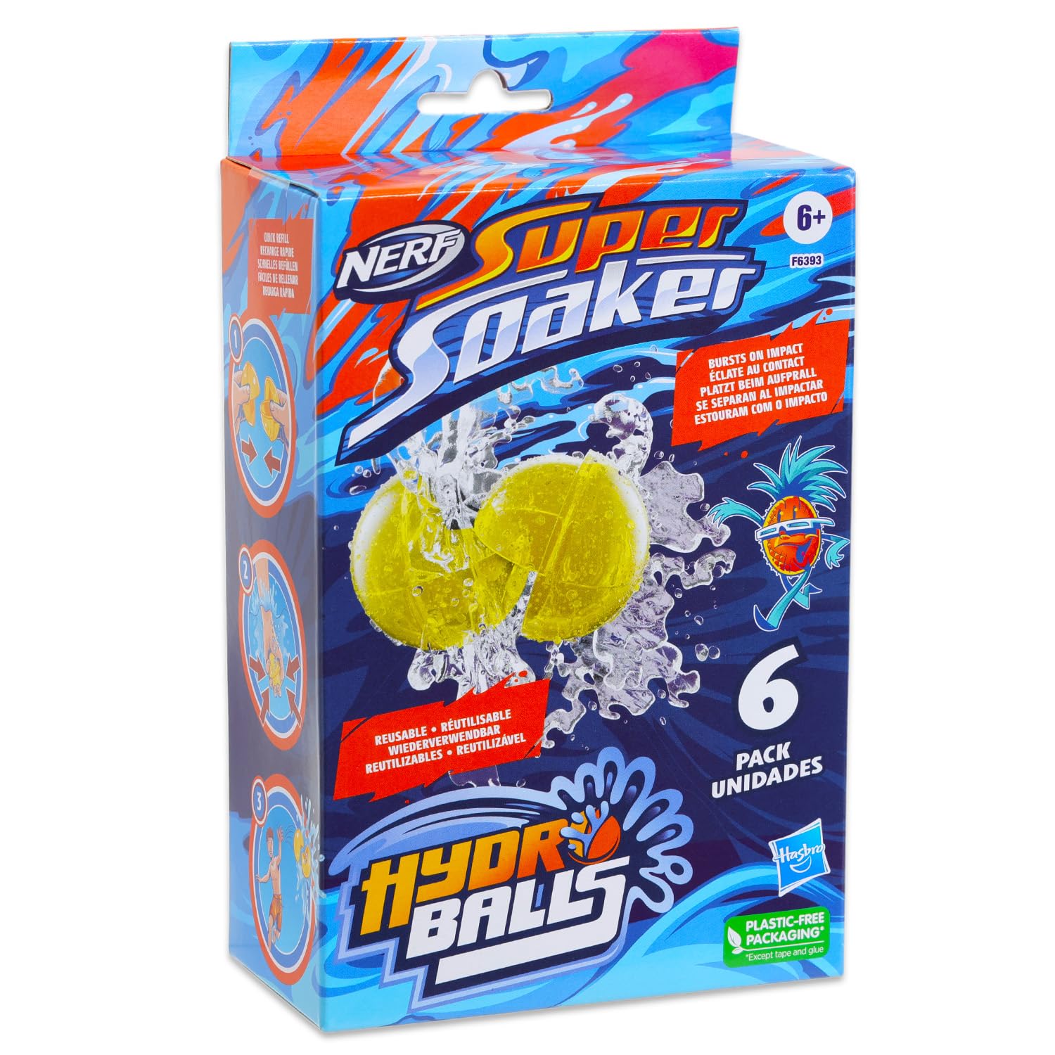 Nerf Super Soaker Hydro Ball Set - Bundle of 12 Nerf Super Soaker Refillable Balls for Pool, Backyard Play and Stickers | Reusable Water Balloon Pack