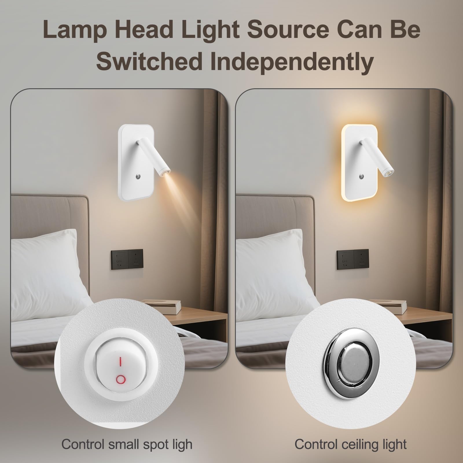 lampara cabecero cama 3W+9W 3000K, luz de lectura pared con Interruptor de Atenuación Continua y Puerto de carga USB, aplique mesa de cabecera Lámpara de Noche para Dormitorio Hotel(Blanco, 2 piezas)