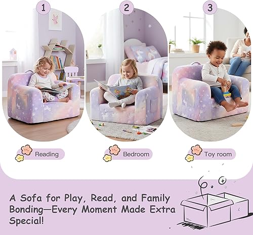 Miniatura 42 de Tiita Silla para niños, cómodo sofá plegable para niños, sofá ligero para niños con asa de transporte y bolsillos laterales, reposabrazos de espuma
