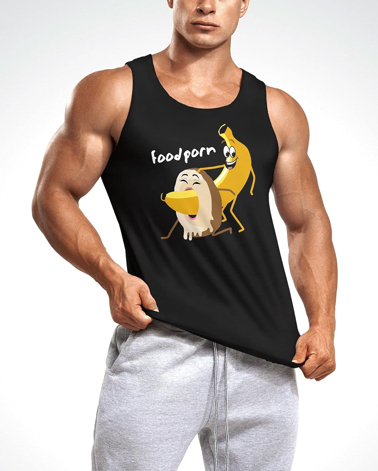 MoonWorks® Herren Tanktop Food Porn Motiv Spruch lustig Banane Donut Muscle  Shirt Achselshirt schwarz S : Amazon.de: Fashion