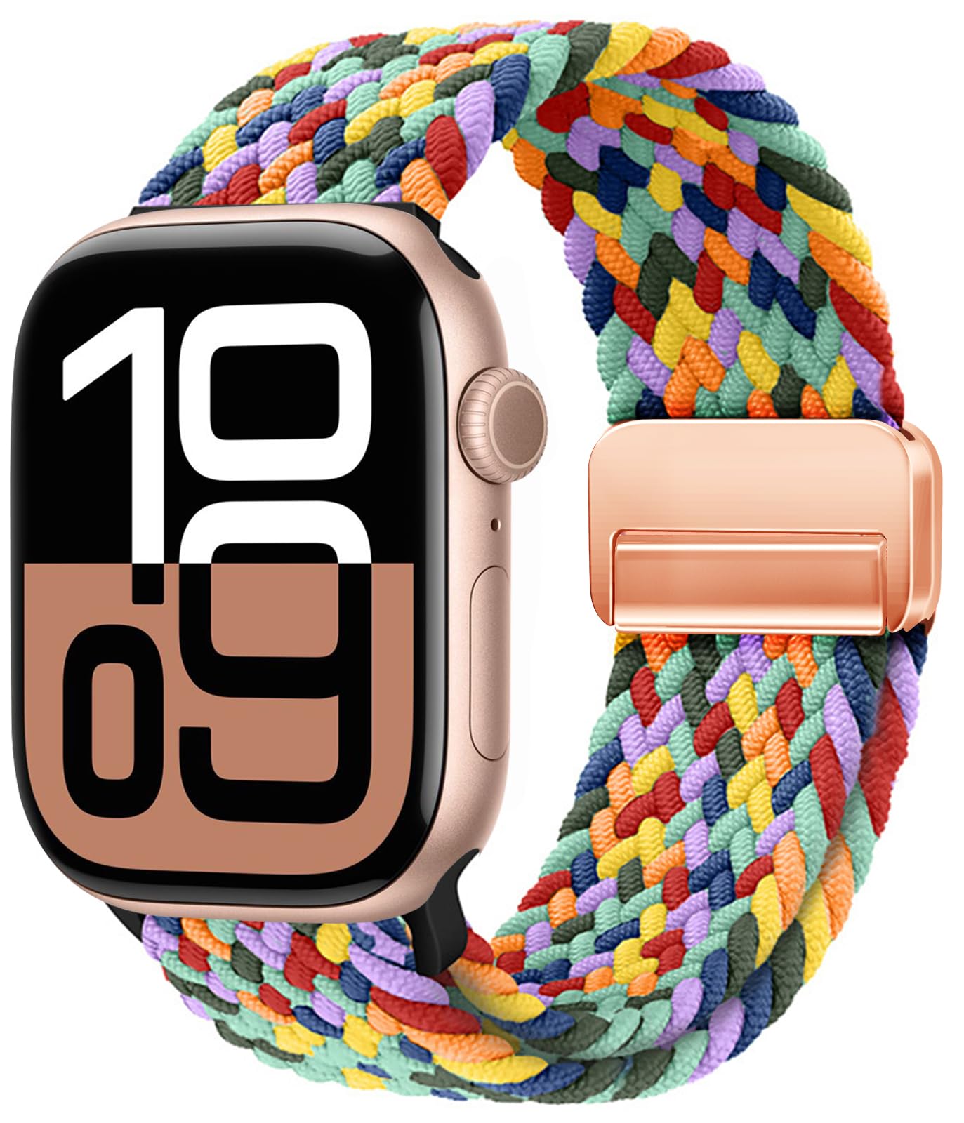 OMECKY Magnetic Braided Loop Band Compatible with Apple Watch Series 11 10 42mm 9 8 7 6 5 4 40mm 41mm for Women Men, Stretchy Nylon Elastic Sport