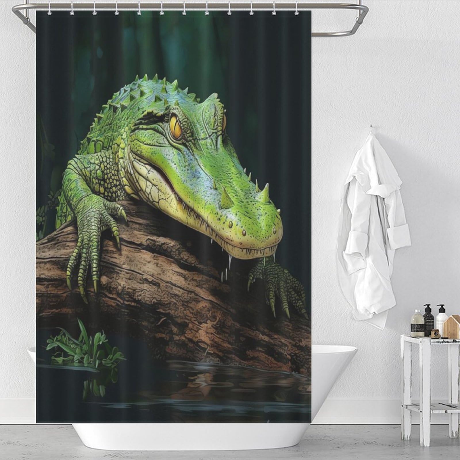 Rideau de douche tissu polyester crocodile 122x183 cm imperméable pour salle de bain