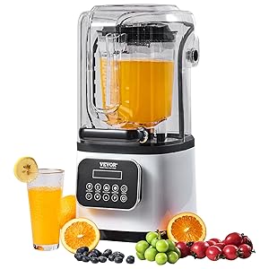 VEVOR Licuadora Profesional de Encimera con Protector, Combinada con Jarra de 2 L, Acero Inoxidable, 9 Velocidades y 5 Funciones, para Batidos, Licuados, Blanco, 280 x 240 x 505 mm