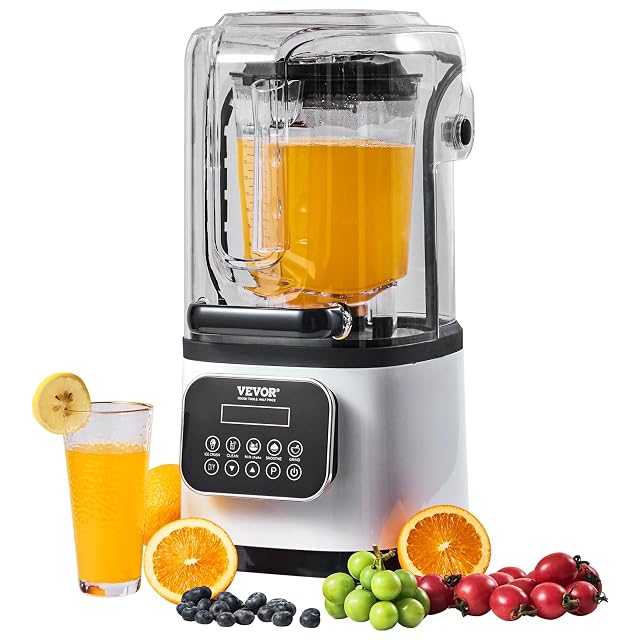 VEVOR Commercial Countertop Blenders with Shield 68 oz Jar Blender Combo Stainless Steel 9 Speed 5 Functions for