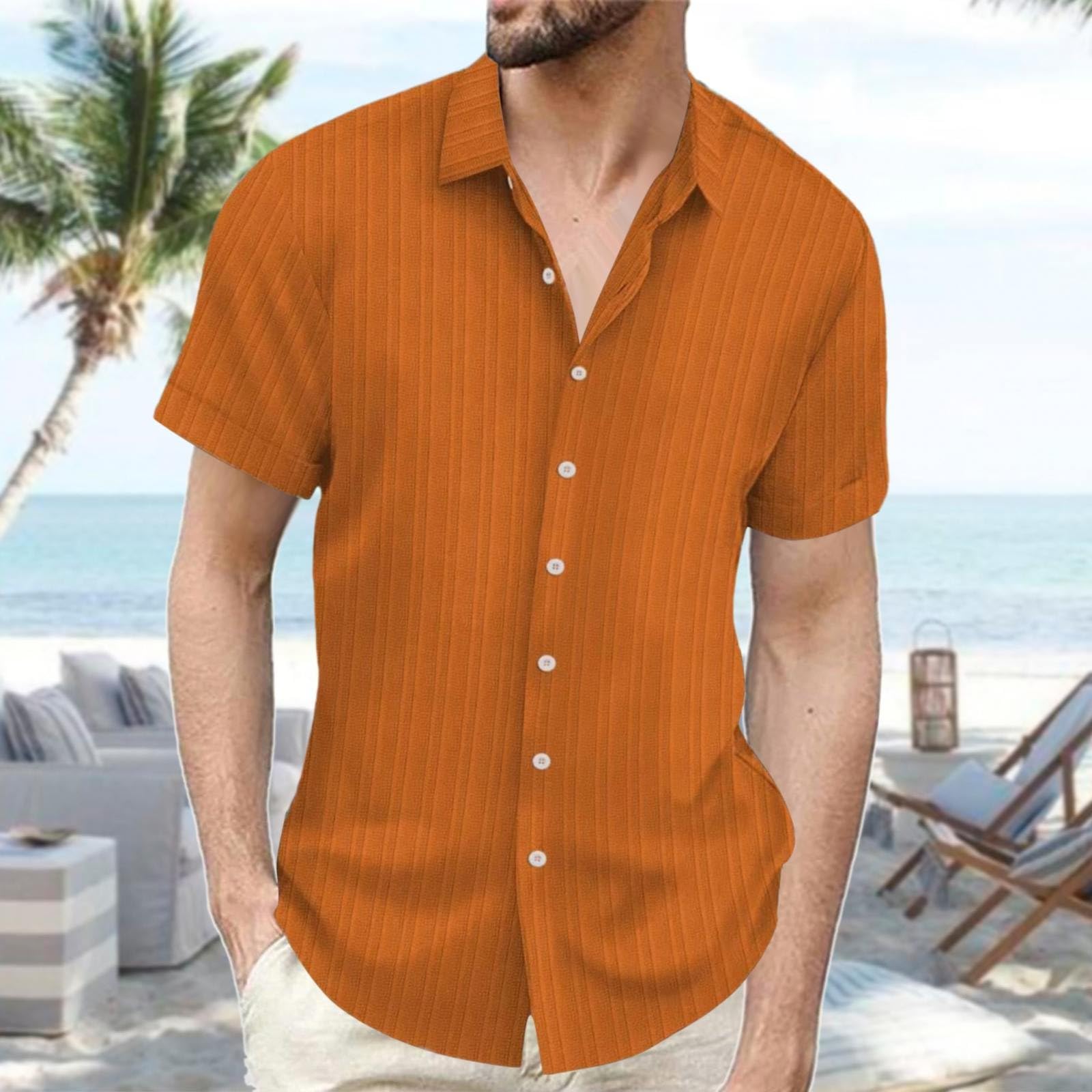 Generico Camicie da Uomo in Lino Camicie a Maniche Corte con Bottoni in Cotone Estivo Casual vestibilità Ampia Camicia Maniche Corte Uomo Camicia Blu Uomo Estiva