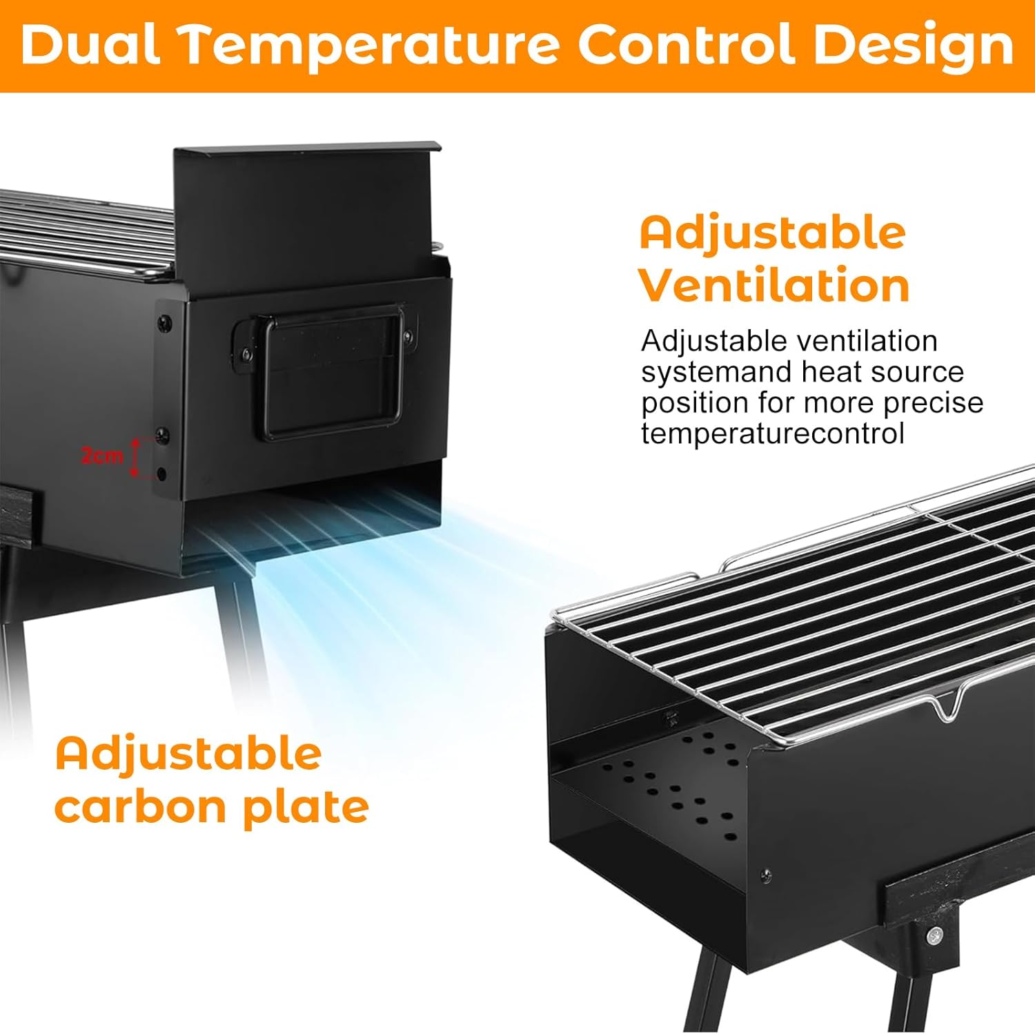 Portable Charcoal Grills, Foldable Hibachi BBQ Grills with Sturdy Construction for Camping, Backyard, Picnic, Travel Outdoor Cooking (31.6x7.1x5.1 inch), Black
