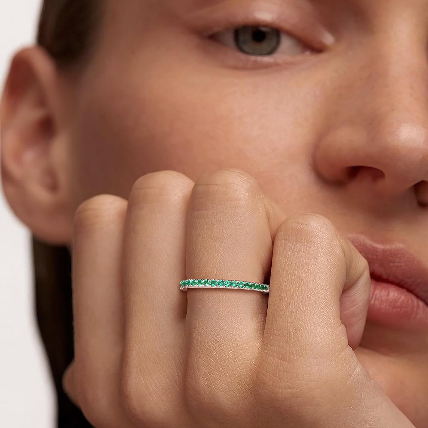 Moissanite Engagement Rings for Women, Sterling Silver Stackable Anniversary Ring Created Birthstone Half Eternity Band Rings for Men, Size 6 to 10, Width 1.4mm 1.7mm - Image 5