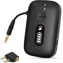 SIMOLIO Bluetooth Adapter Aeroplane for 2 Wireless Headphones or AirPods, 20 Hours Battery Life, Wireless 3.5 mm AUX Jack Bluetooth Transmitter Transmitter for Travel Airfly, TV, Gym