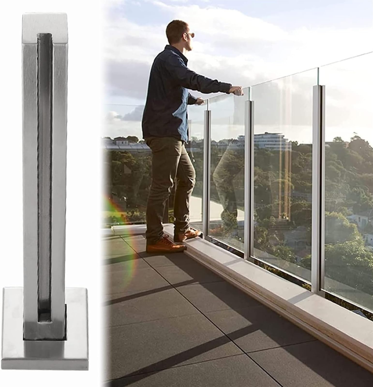 Poste de barandilla de vidrio para cubiertas y balcones modernos de 105cm